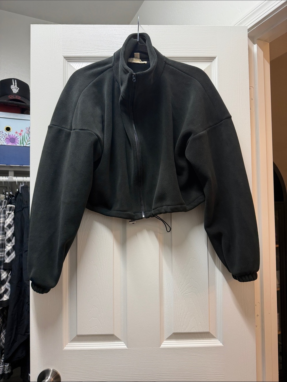 Cropped Black Fleece Bomber Jacket